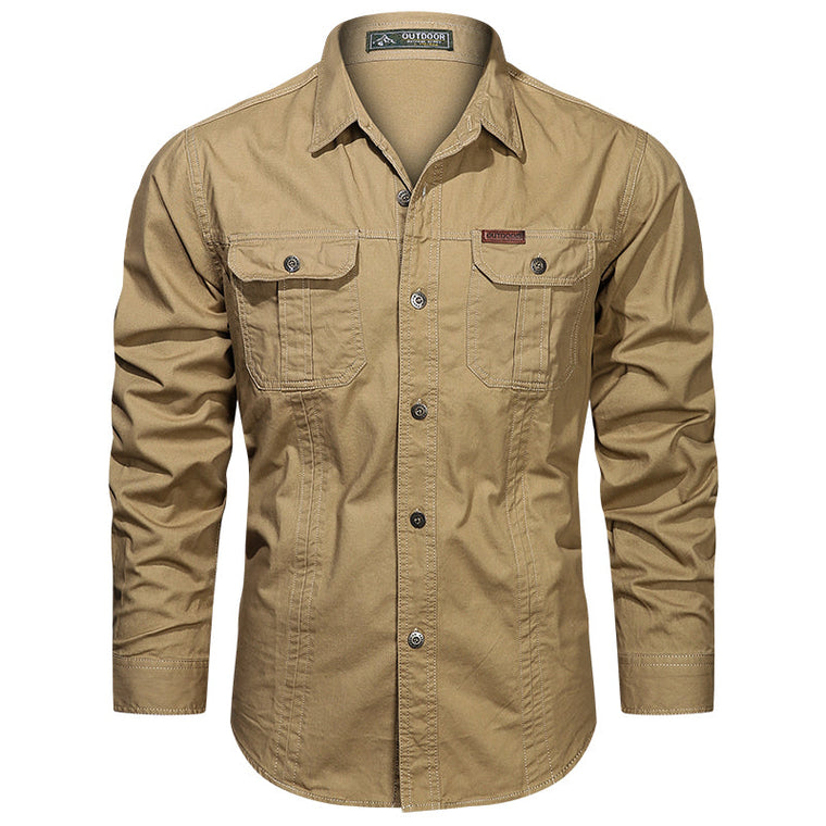 Daan | Stijlvolle herenoverhemd met zakken in de kleur Khaki voor heren in stijl ideaal voor de winter
