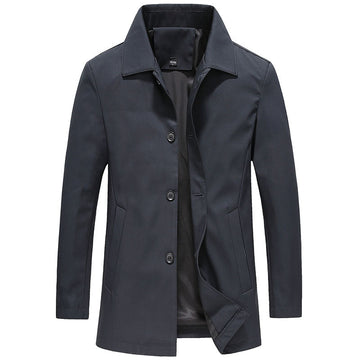 Daan | Winddichte fleece lange jas in effen kleur in de kleur Marineblauw voor heren in Outdoor stijl ideaal voor de herfst.