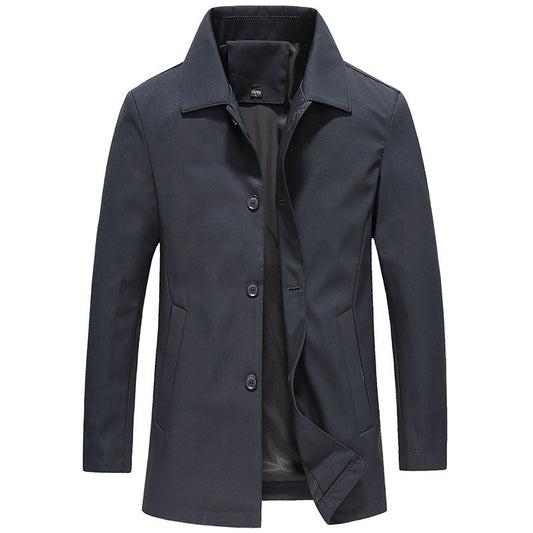 Daan | Winddichte fleece lange jas in effen kleur in de kleur Marineblauw voor heren in Outdoor stijl ideaal voor de herfst.