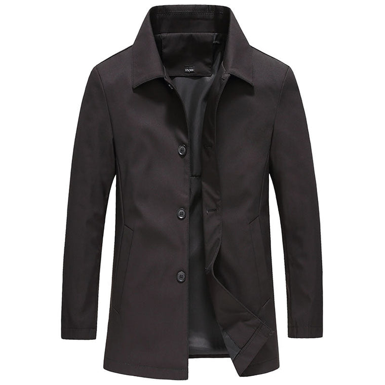 Daan | Winddichte fleece lange jas in effen kleur in de kleur Zwart voor heren in Outdoor stijl ideaal voor de herfst.