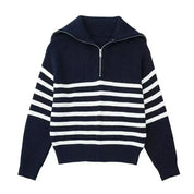 Damian | Gestreepte rits trui in de kleur Marineblauw voor heren in stijl ideaal voor de winter