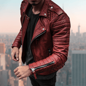 Darrel | Trendy biker jas met zakken en ritsen in de kleur Donkerrood voor heren in stijl ideaal voor de herfst.