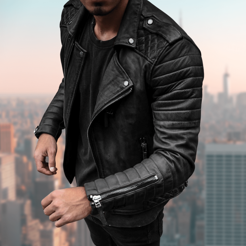 Darrel | Trendy biker jas met zakken en ritsen in de kleur Zwart voor heren in stijl ideaal voor de herfst.