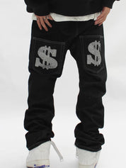 Darrel | Zwarte baggy jeans met letterprint in de kleur Zwart voor heren in Streetwear stijl ideaal voor de herfst.