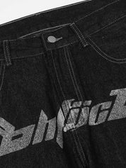 Darrel | Zwarte baggy jeans met letterprint in de kleur Zwart voor heren in Streetwear stijl ideaal voor de herfst.