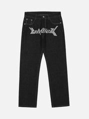 Darrel | Zwarte baggy jeans met letterprint in de kleur Zwart voor heren in Streetwear stijl ideaal voor de herfst.