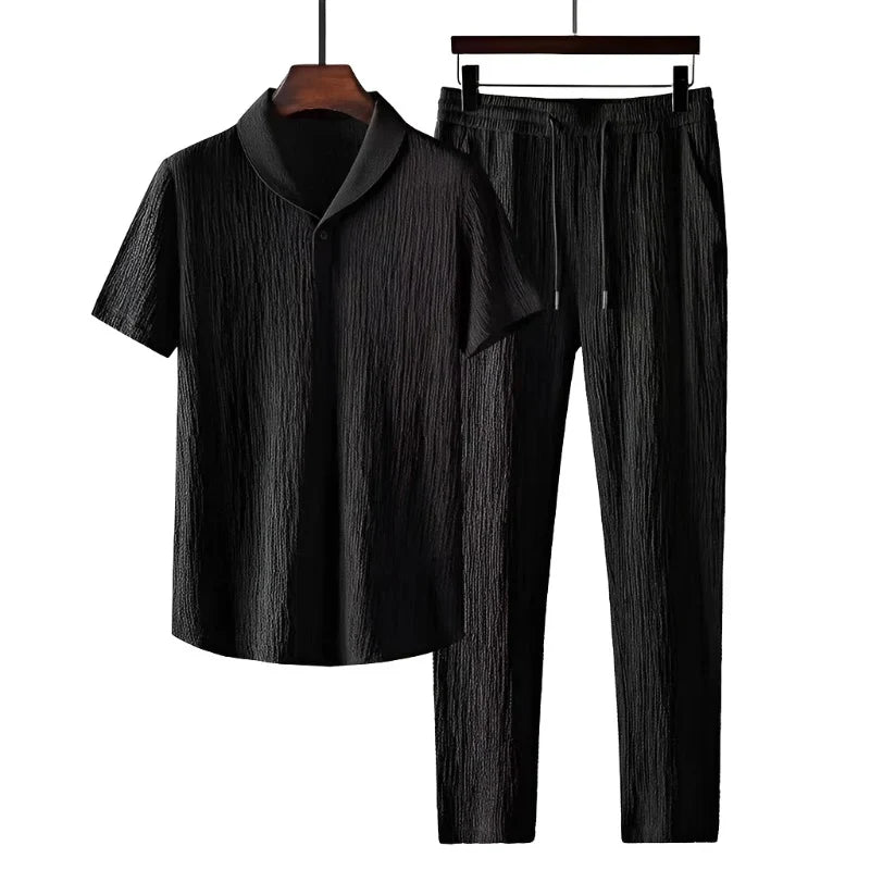 Django | Katoenen polo & pantalonsuit in de kleur Zwart voor heren in Formal stijl ideaal voor de zomer.