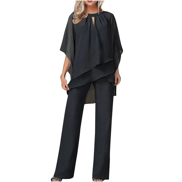 Pantsuit met chiffon overlay