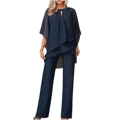 Pantsuit met chiffon overlay