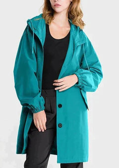 Dry | Waterdichte regenjas met knopen en capuchon in de kleur Blauw voor dames in Outdoor stijl ideaal voor de herfst.