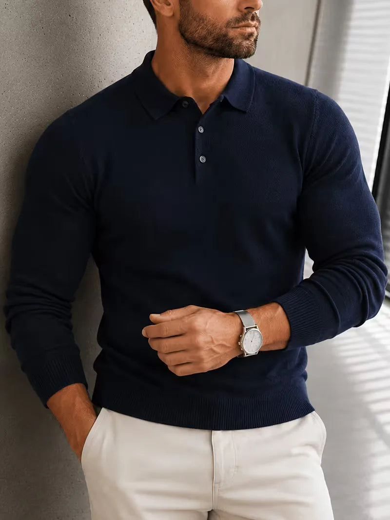 Polo met lange mouwen en V-hals