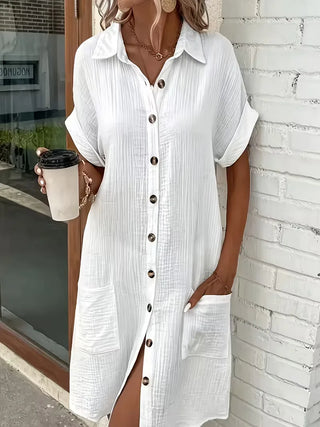 Overhemdjurk met V-neck en korte mouwen