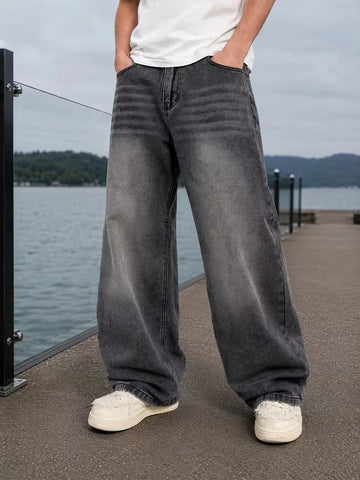 Loose fit jeans met wide-leg design