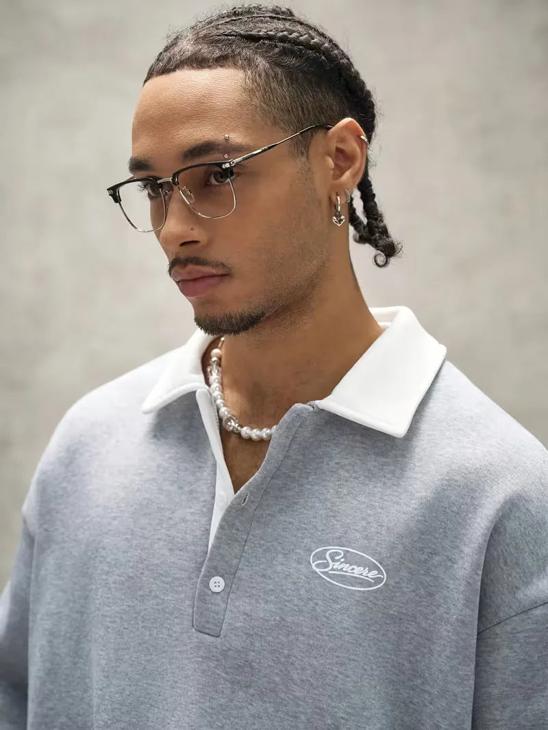 Oversized sweatshirt met polo kraag