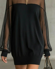 Casual patchwork jurk met lantaarnmouwen