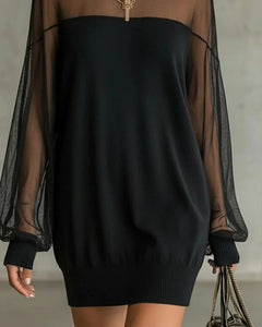 Casual patchwork jurk met lantaarnmouwen
