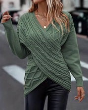 Effen kleur truien met V-hals en lange mouwen in de kleur Groen voor dames in stijl ideaal voor de herfst.
