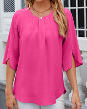 Elegante gekleurde blouse met halve mouwen in de kleur Hemelsblauw voor dames in stijl ideaal voor de herfst.