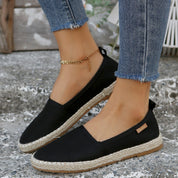 Elena | Platte canvas espadrilles met contrasterende panelen in de kleur Zwart voor dames in Beach stijl ideaal voor de zomer.