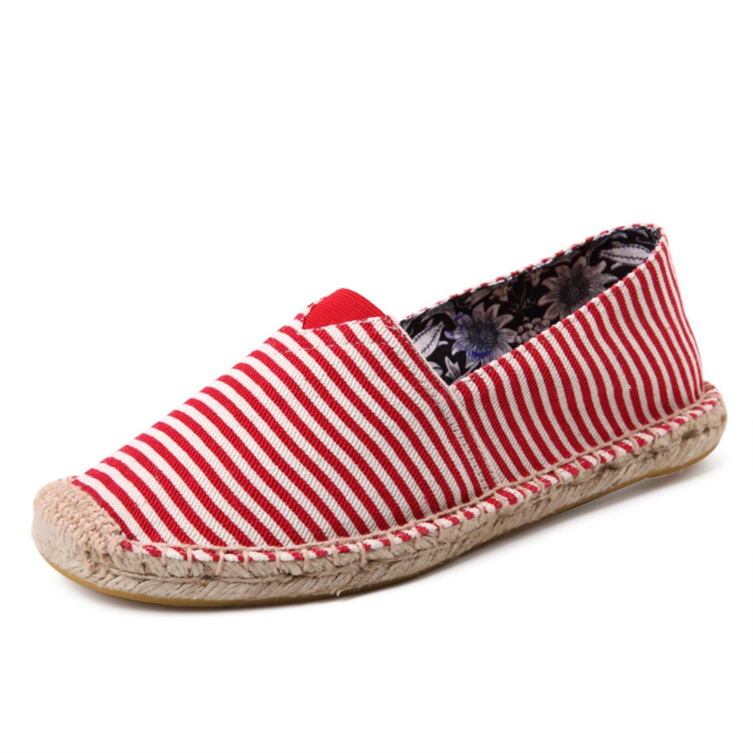 Eline | Gestreepte espadrilles van geruwd canvas in de kleur Rood voor dames in Beach stijl ideaal voor de zomer.