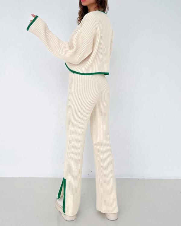 Eline | Randversierde jas & casual broek set in de kleur Wit voor dames in Smart-casual stijl ideaal voor de winter