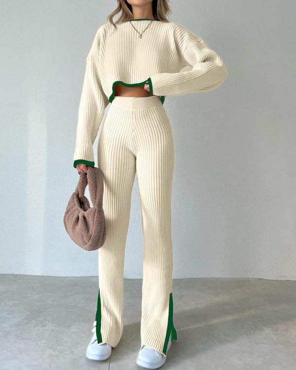 Eline | Randversierde jas & casual broek set in de kleur Wit voor dames in Smart-casual stijl ideaal voor de winter