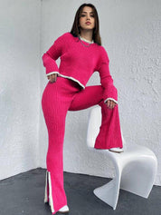 Eline | Randversierde jas & casual broek set in de kleur Roze voor dames in Smart-casual stijl ideaal voor de winter