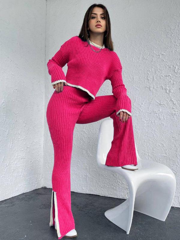 Eline | Randversierde jas & casual broek set in de kleur Roze voor dames in Smart-casual stijl ideaal voor de winter