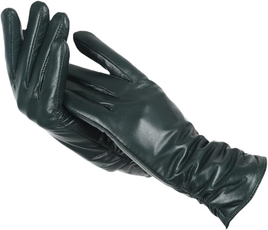 Elise | Klassieke & stijlvolle leren handschoenen in de kleur Donkergroen voor dames in Heritage stijl ideaal voor de winter