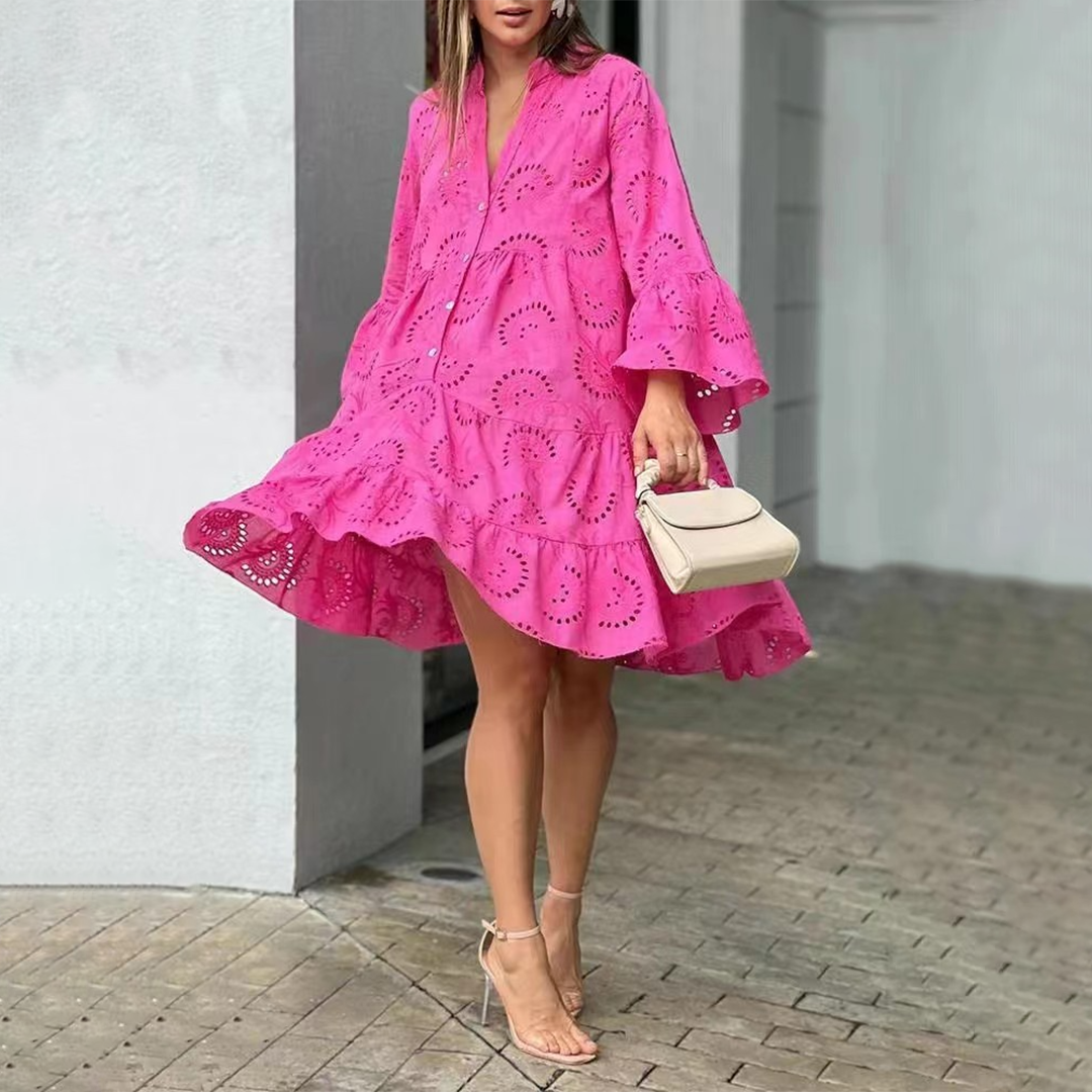 Ellen | Moderne Formele Jurk met Flair in de kleur Fuchsia voor dames in Formal stijl ideaal voor de lente.