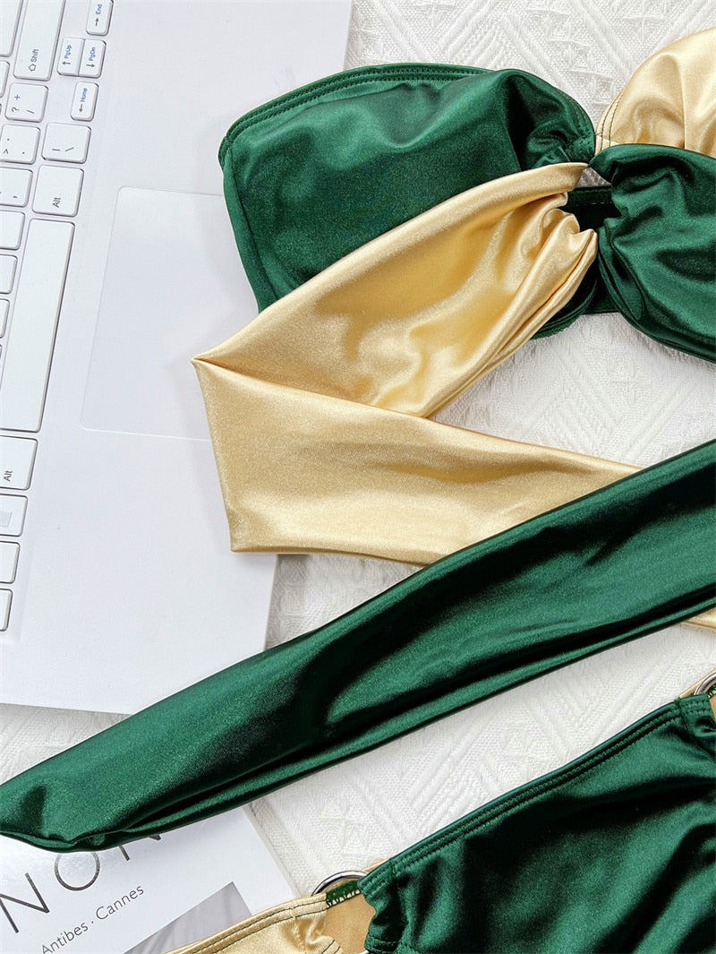 Emma | Stijlvolle & chique bikini in de kleur Beige/Groen voor dames in Beach stijl ideaal voor de zomer.