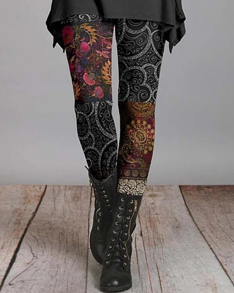 Erna | Retro legging voor vrouwen in etnische stijl in de kleur Gemengde kleur 2 voor dames in stijl ideaal voor de herfst.