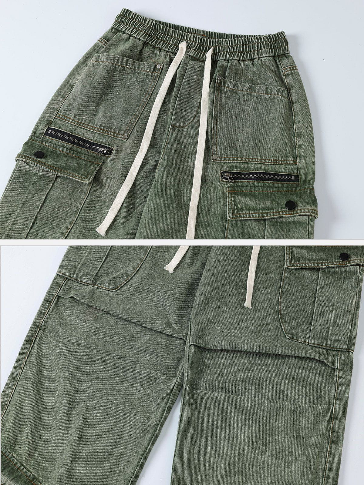 Esmée | Cargo Jeans met Trekkoord in de kleur Groen voor dames in Outdoor stijl ideaal voor de herfst.