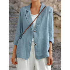 Zwarte linnen blazer met knopen voor dames