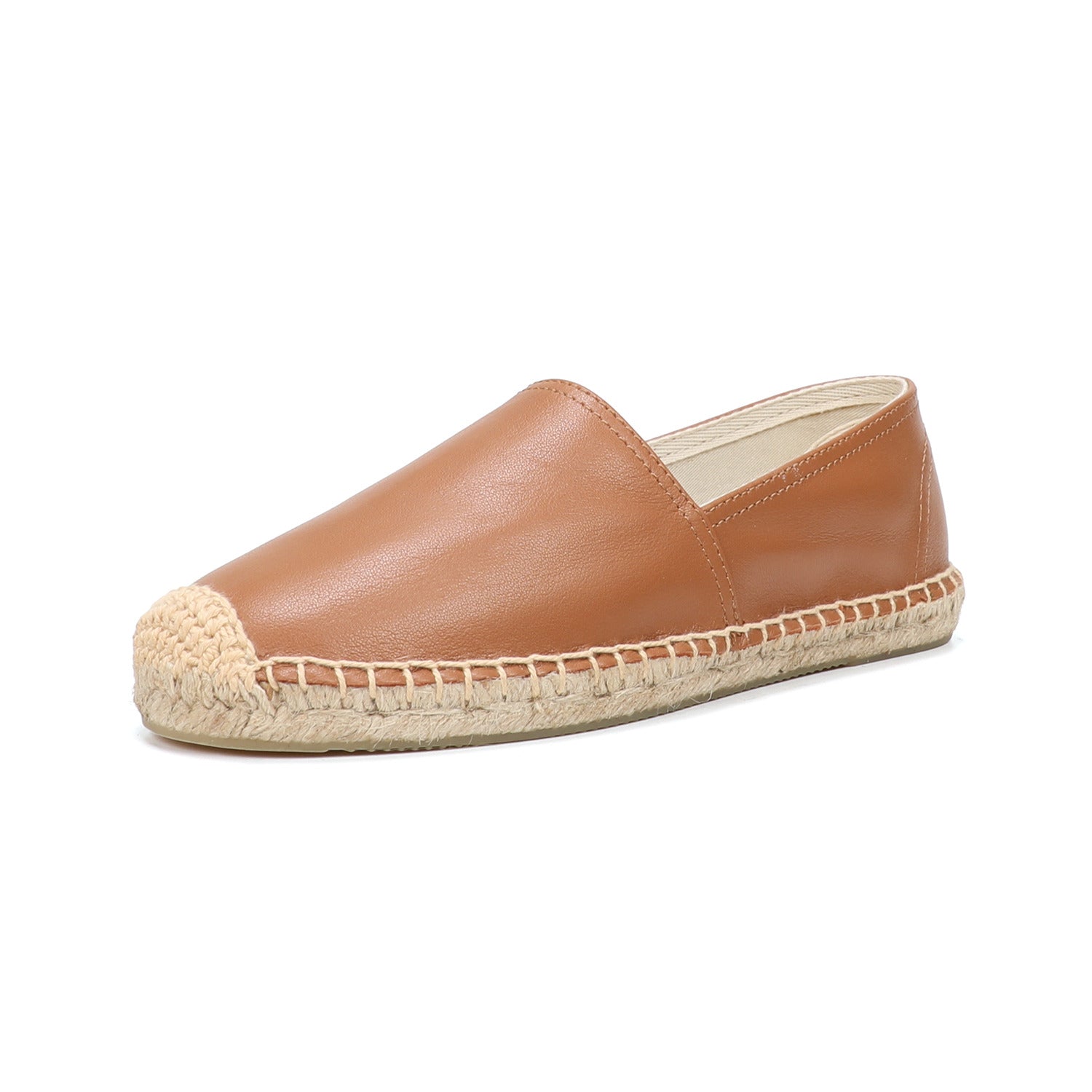 Esmee | Platte leren espadrilles in balletstijl in de kleur Bruin voor dames in Beach stijl ideaal voor de zomer.