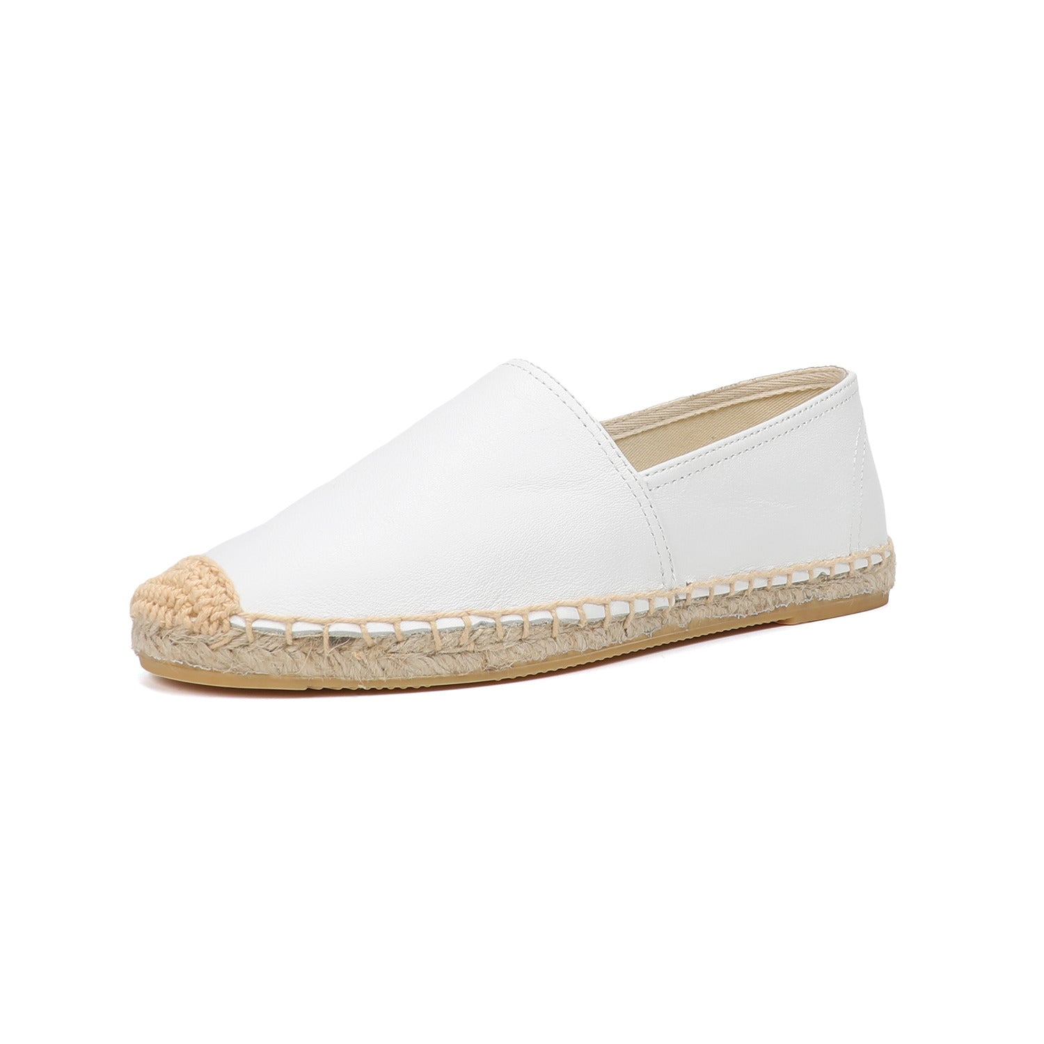 Esmee | Platte leren espadrilles in balletstijl in de kleur Wit voor dames in Beach stijl ideaal voor de zomer.
