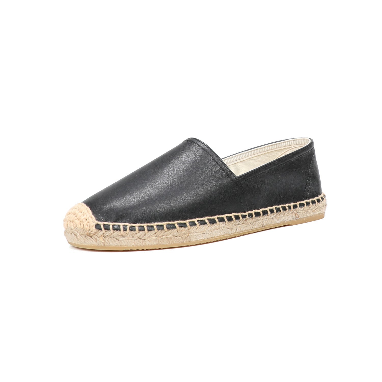 Esmee | Platte leren espadrilles in balletstijl in de kleur Zwart voor dames in Beach stijl ideaal voor de zomer.