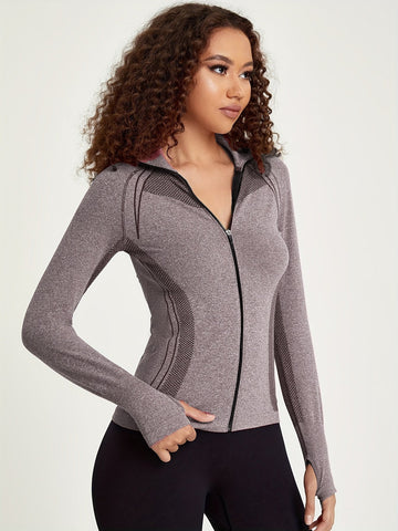 Esmée | Sportief track jacket met lange mouw en volledige rits in zwart in de kleur Grijs voor dames in stijl geschikt voor alle seizoenen.