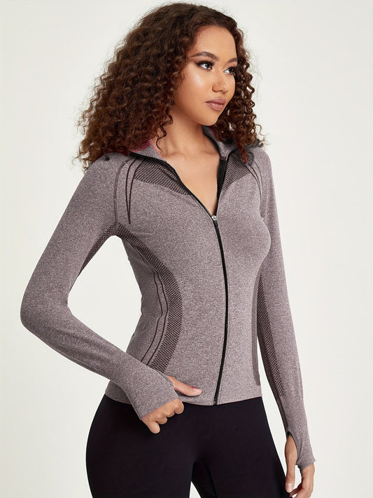 Esmée | Sportief track jacket met lange mouw en volledige rits in zwart in de kleur Grijs voor dames in stijl geschikt voor alle seizoenen.