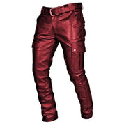 Esteban | Leren motorbroek met stevige zakken in de kleur Rood voor heren in stijl ideaal voor de herfst.