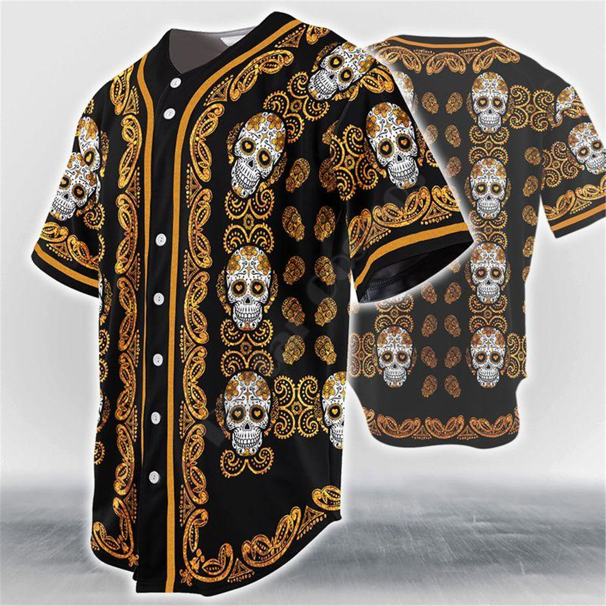 Eugen | Honkbal schedel shirt in de kleur Oranje voor heren in stijl ideaal voor de lente.