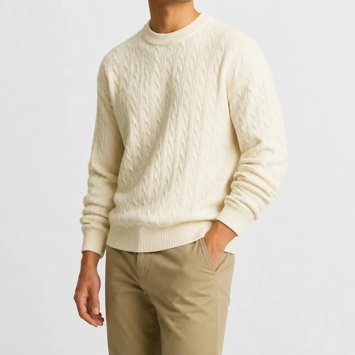 Kabeltrui met crew neckline