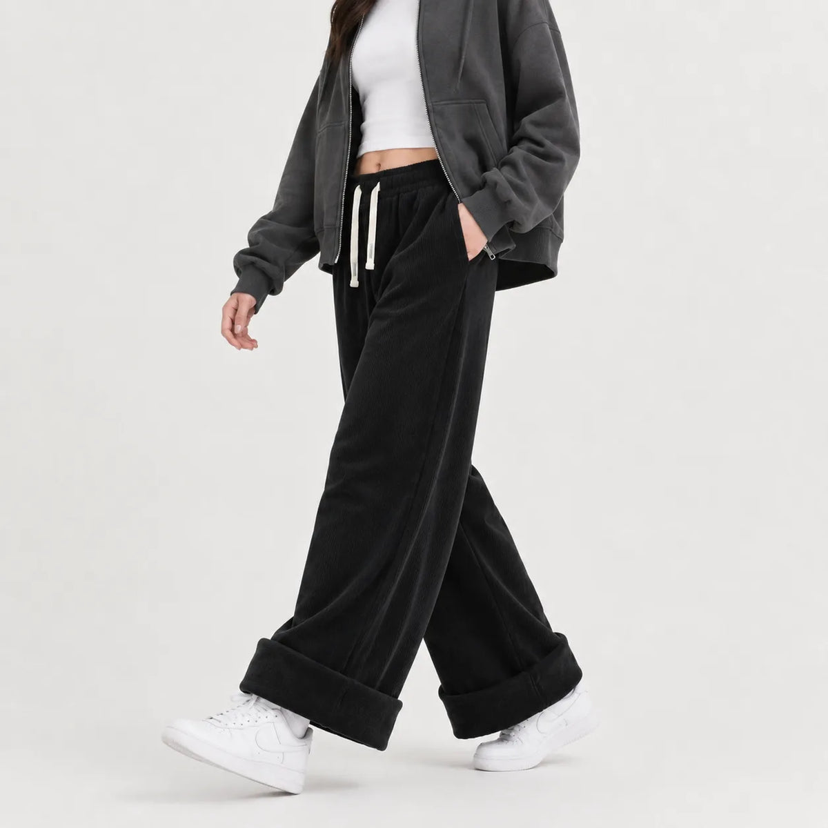 Wijde corduroy broek met trekkoord