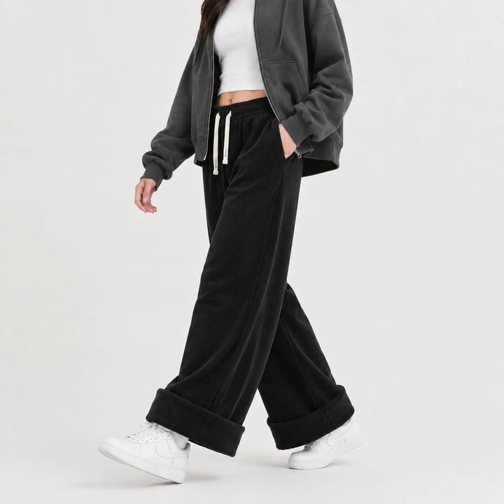 Wijde corduroy broek met trekkoord