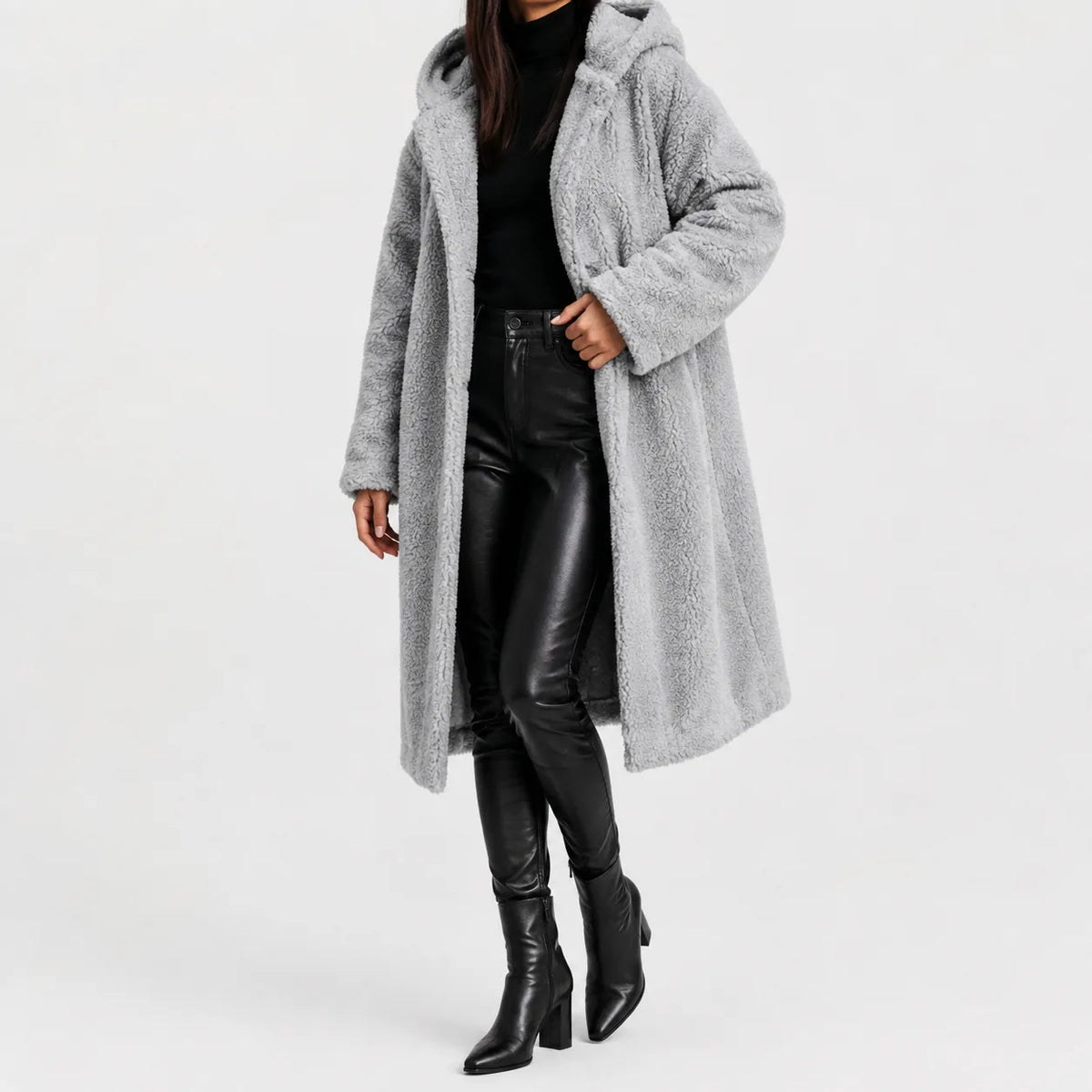 Oversized teddy jas met capuchon