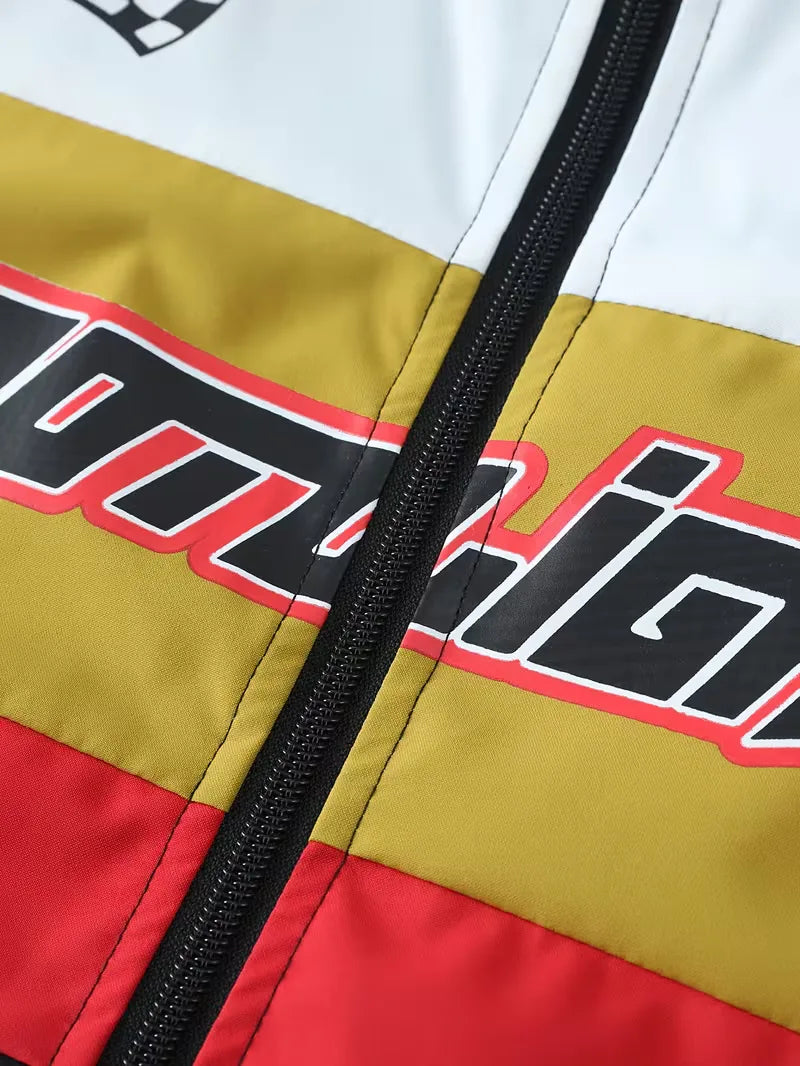 Bomberjack met kleurblok patroon