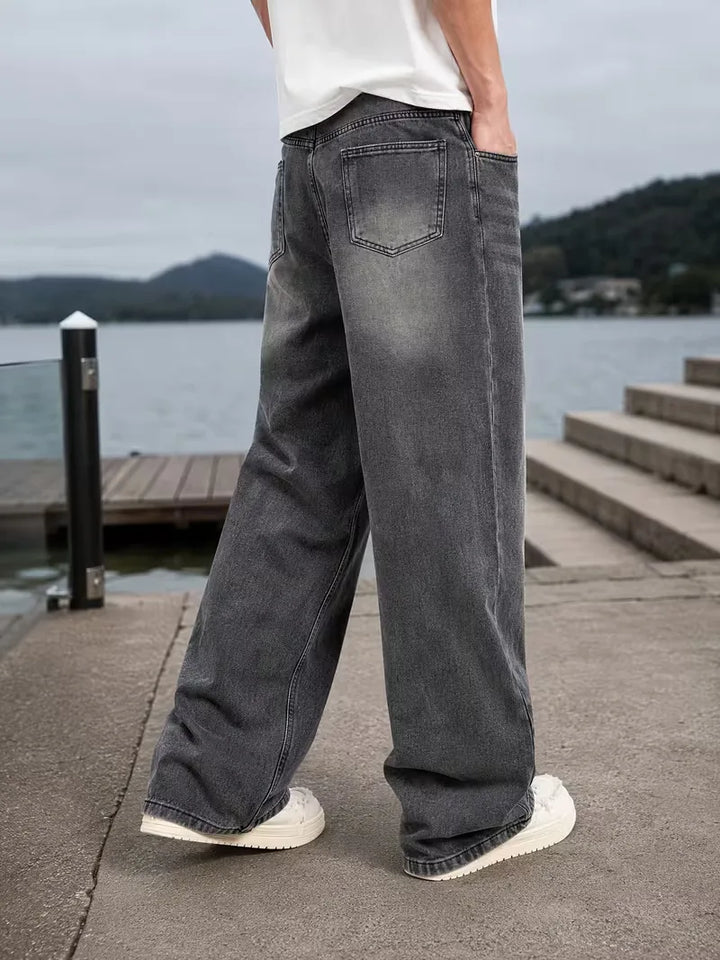 Loose fit jeans met wide-leg design