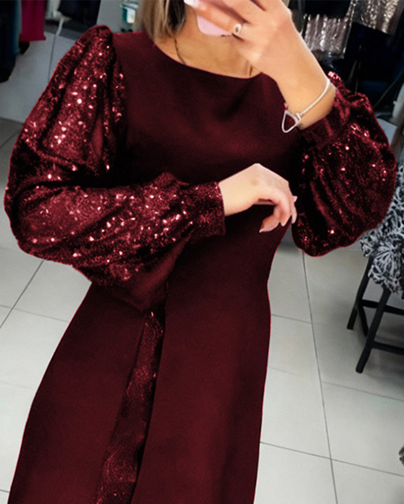 Elegancka Boże Narodzenie Sukienka z Bufiastymi Rękawami i Brokatem