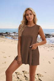 Fabienne | Set met ingebouwde broeken in de kleur Bruin voor dames in Smart-casual stijl ideaal voor de zomer.