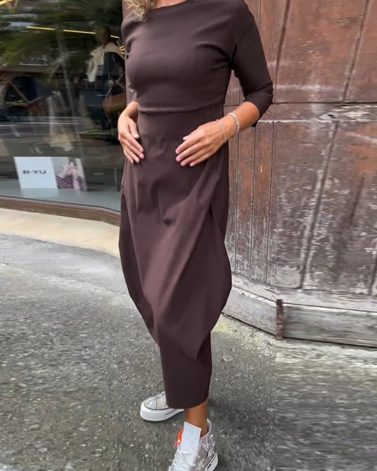 Elegante Maxi Jurk met Lange Mouwen & Zakken